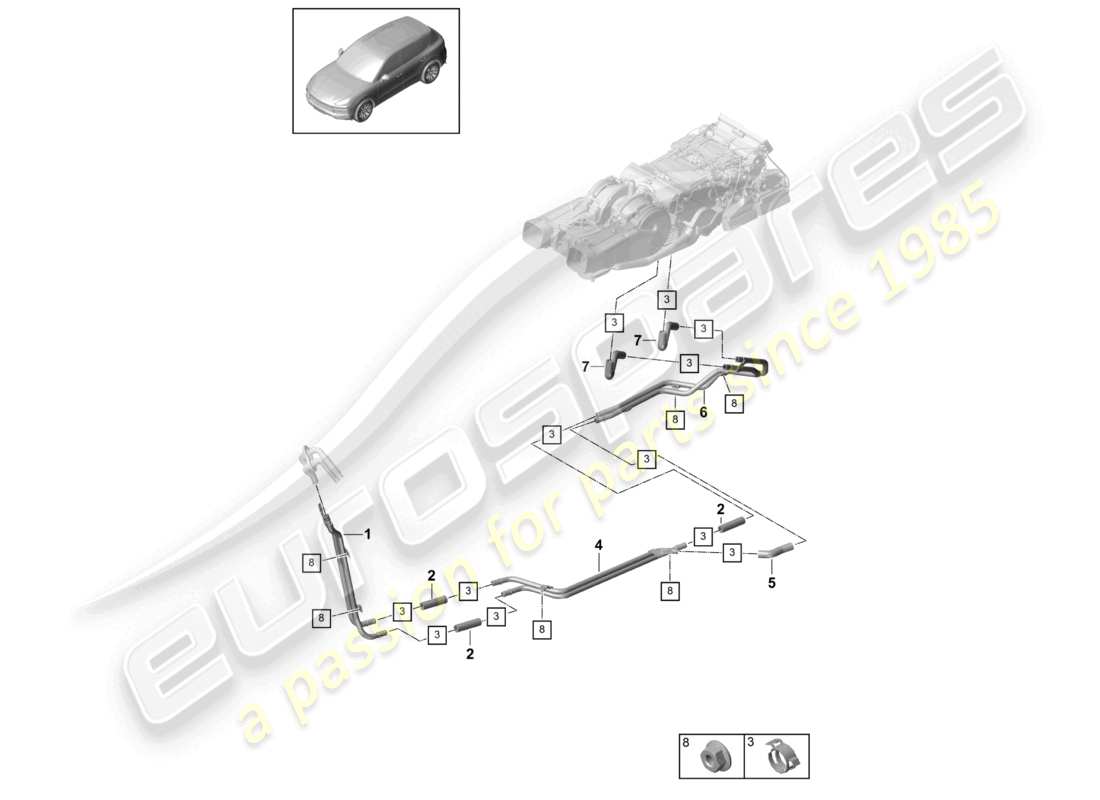 porsche 2024 (cayenne e3 9ya/9yb) tubo de refrigerante debajo de la carrocería diagrama de piezas