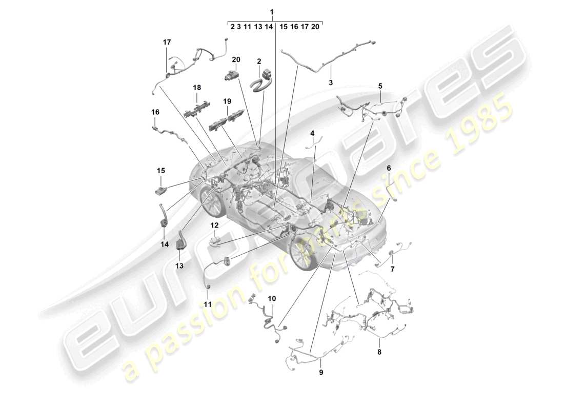 porsche 2023 (718 boxster spyder) mazos de cables cableado del habitáculo y sección parcial diagrama de piezas