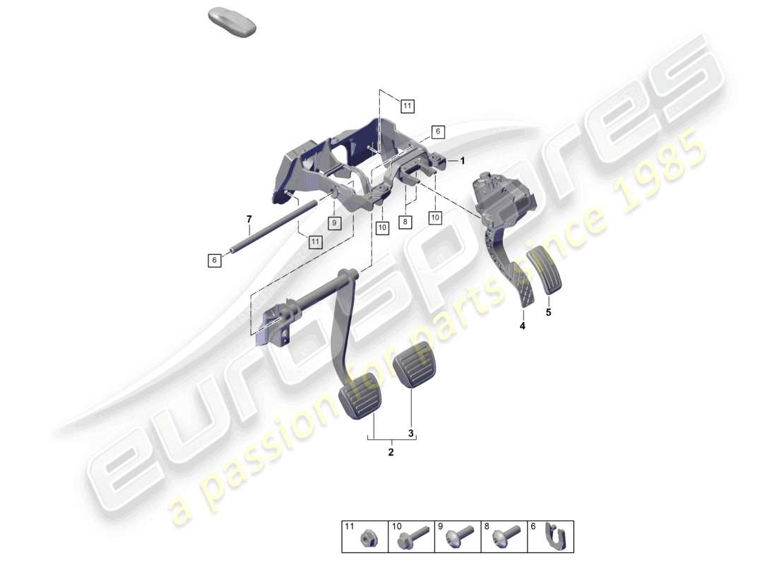 porsche 2021 (cayenne e3 9ya/9yb) diagrama de piezas del mecanismo de palanca de freno y aceleración (lado derecho)
