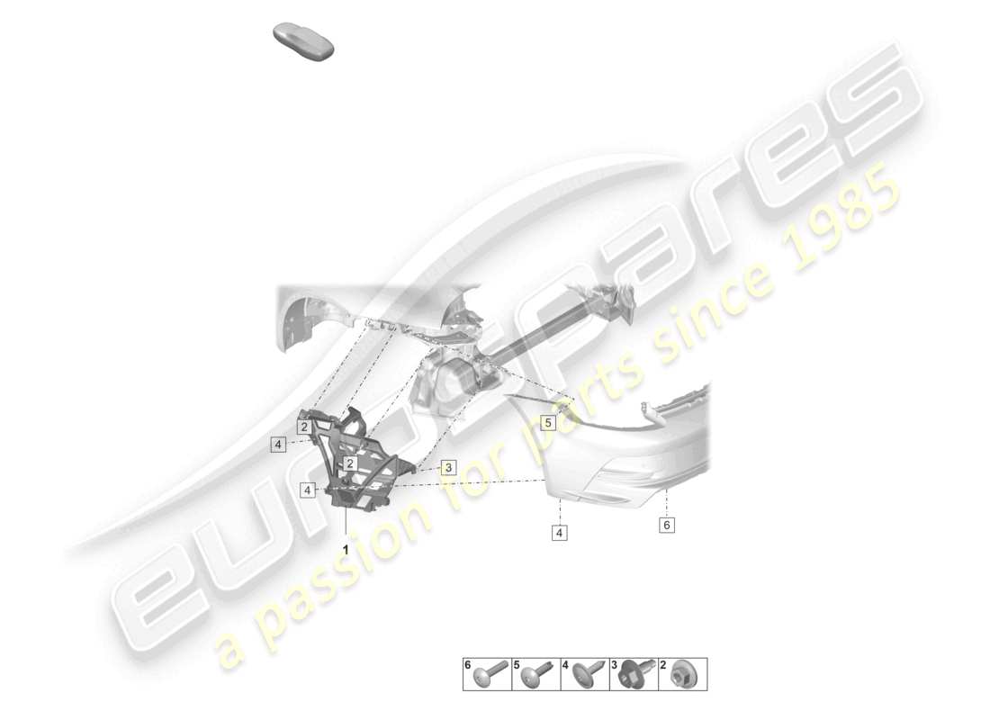 porsche 2022 (992-1 gt3/rs/st) fijaciones del parachoques trasero diagrama de piezas