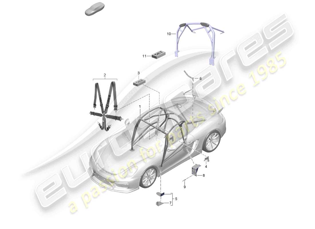 porsche 2021 (718 cayman gt4) accesorios club sport diagrama de piezas