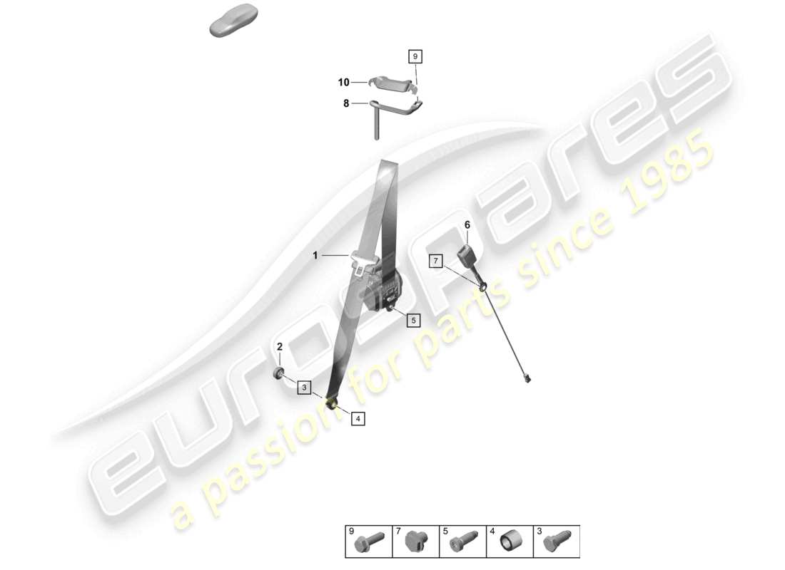 porsche 2021 (718 cayman gt4) diagrama de piezas de cinturones de seguridad
