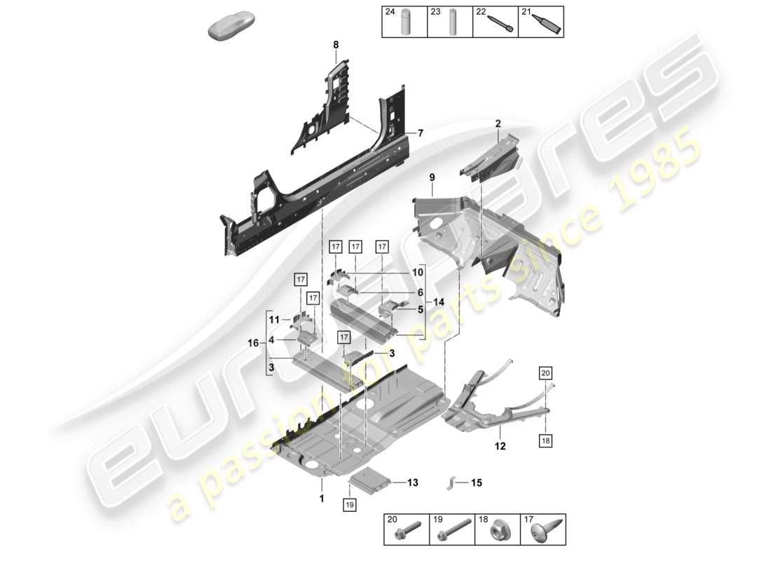 porsche 2021 (718 cayman gt4) placas de piso centrales diagrama de piezas