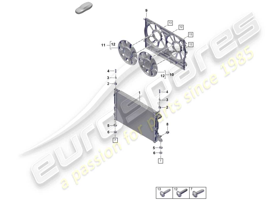 porsche 2025 (cayenne e3 pa) sistema de enfriamiento de refrigerante enfriador de refrigerante diagrama de piezas de la cubierta del radiador