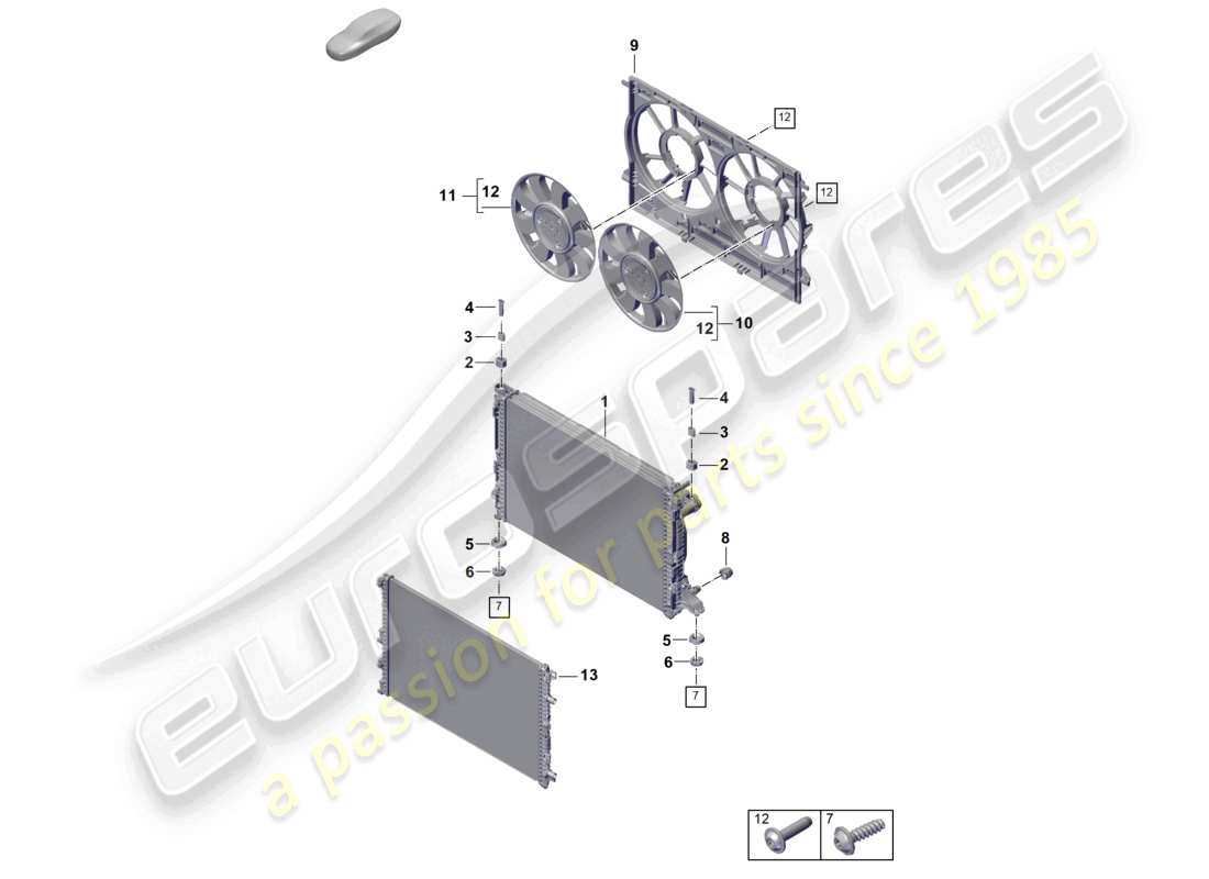 porsche 2025 (cayenne e3 pa) sistema de enfriamiento de refrigerante enfriador de refrigerante diagrama de piezas de la cubierta del radiador
