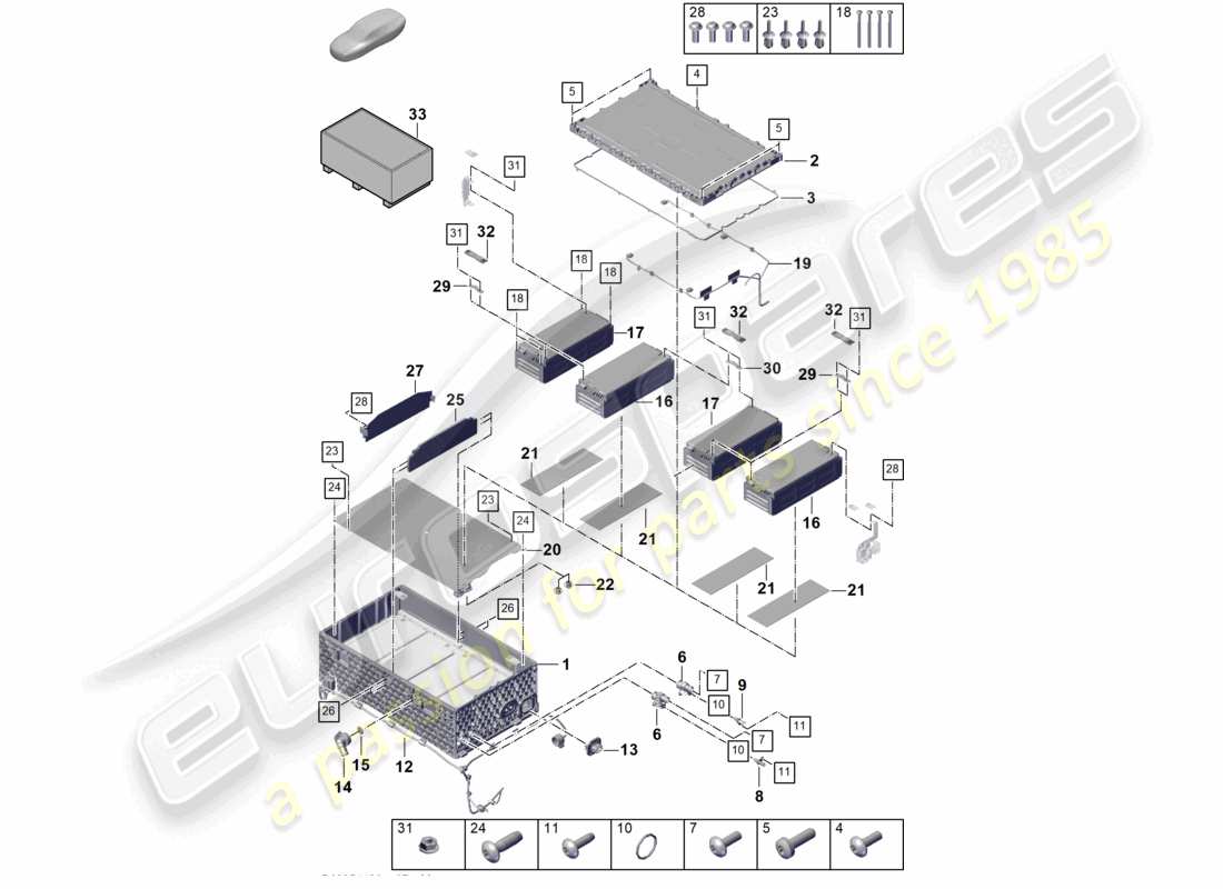 porsche 2025 (cayenne e3 pa) batería híbrida superior piezas individuales diagrama de piezas