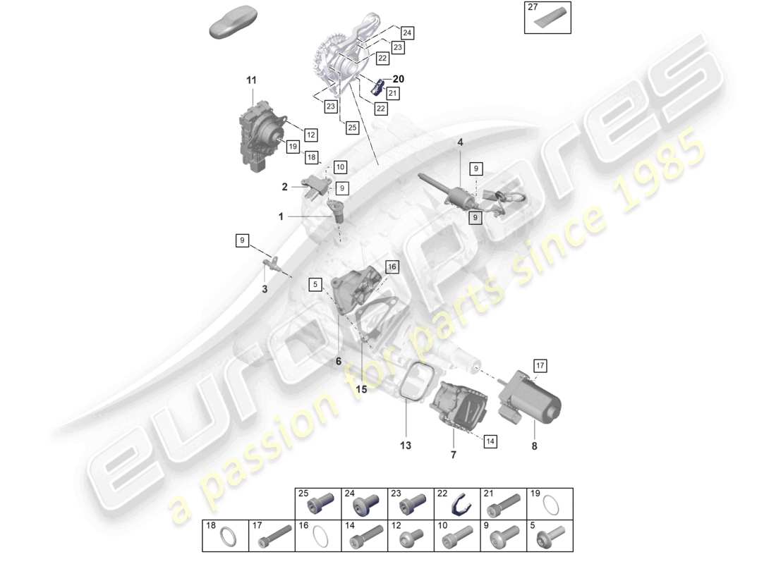 porsche 2021 (taycan 9j1-1) diagrama de piezas del elemento de control del acelerador de los sensores del diferencial del eje trasero