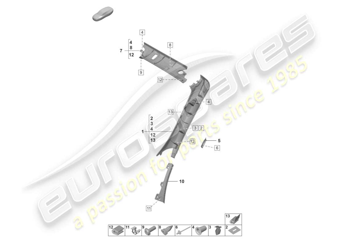 porsche 2021 (992-1 turbo / s) diagrama de piezas del revestimiento del pilar a del cabriolet