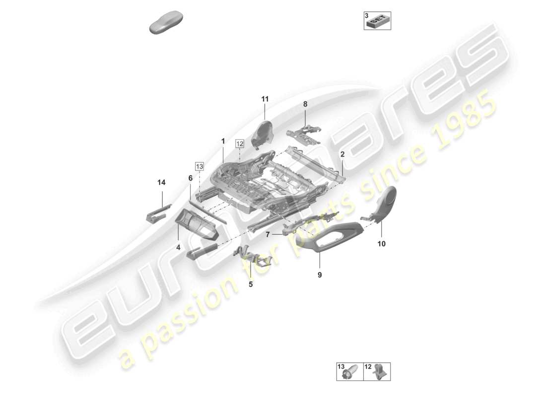 porsche 2021 (992-1 gt3/rs/st) diagrama de piezas varias del armazón del asiento accesorios