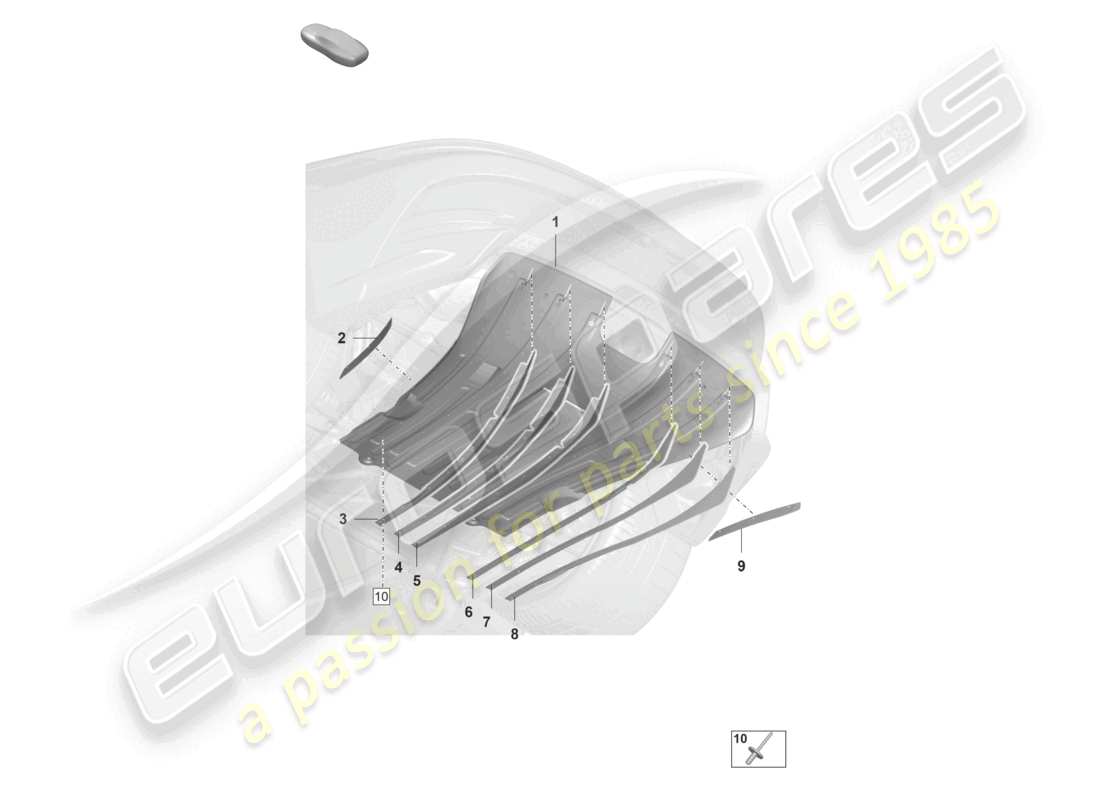 porsche 2021 (992-1 gt3/rs/st) moldura de bajos difusor trasero piezas individuales diagrama de piezas
