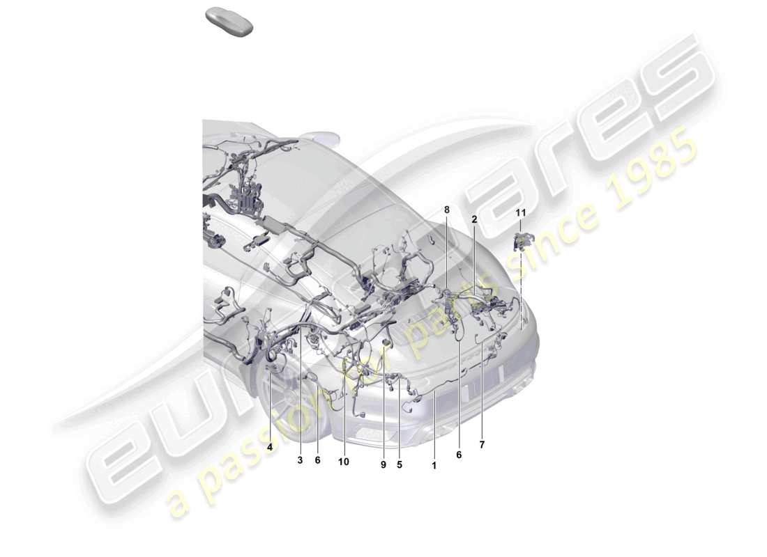 porsche 2021 (992-1 turbo / s) diagrama de piezas del extremo trasero del conjunto de cables