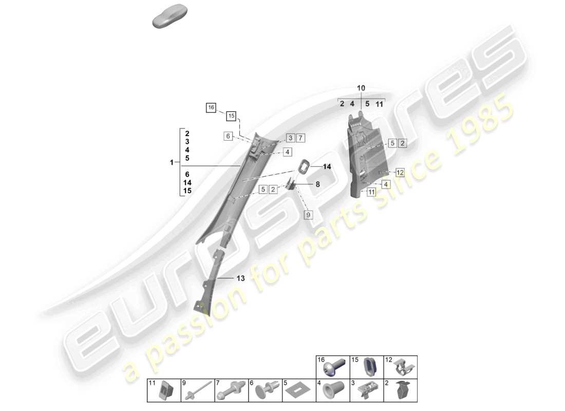 porsche 2023 (992-1 gt3/rs/st) moldura del pilar a moldura del pilar b diagrama de piezas