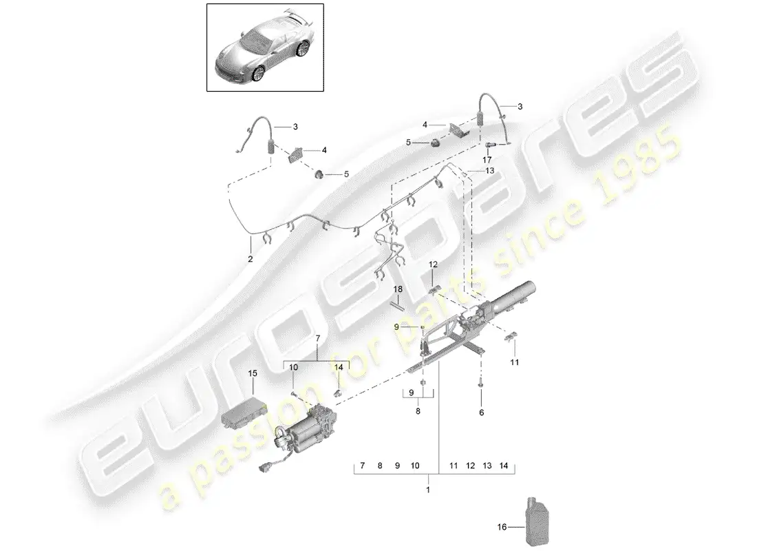 porsche 2016 (991-1 r/gt3/rs) suspensión adaptativa diagrama de piezas