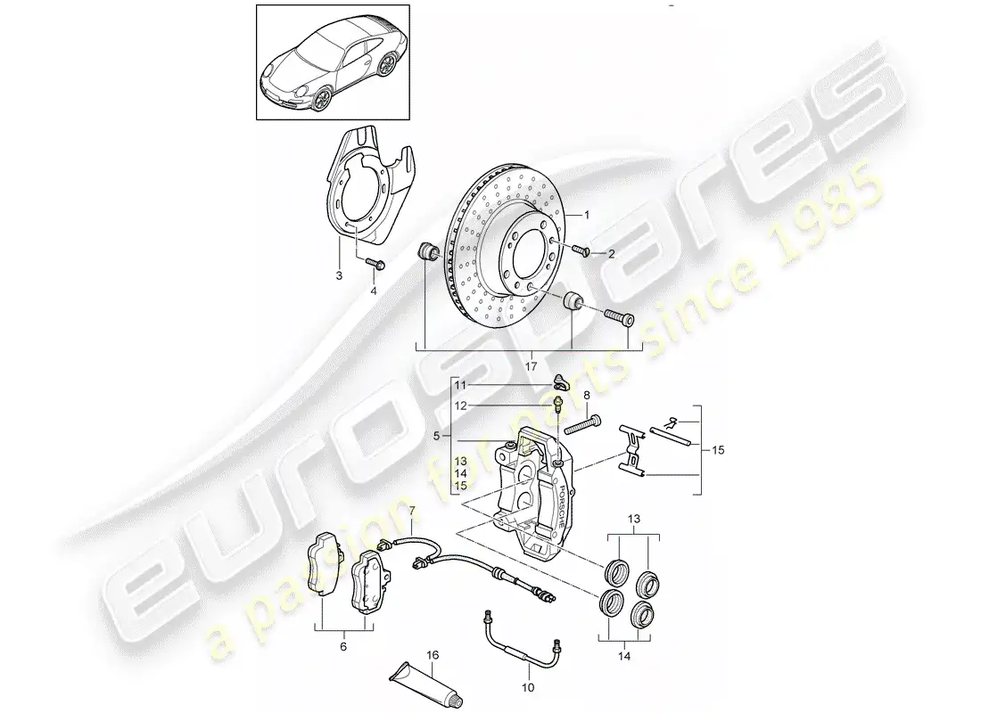 porsche 2009 (997-2) frenos de disco diagrama de piezas