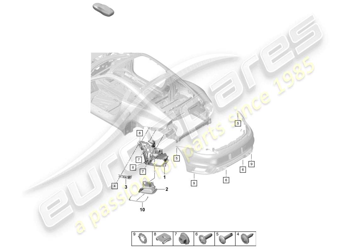 porsche 2026 (992-2 turbo / s) diagrama de piezas de sujeción del parachoques trasero