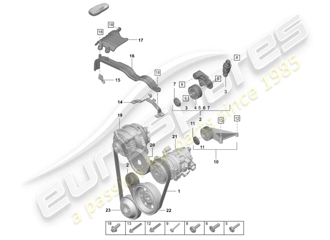 porsche 2023 (992-1 turbo / s) diagrama de piezas del amortiguador del tensor de correa de correa poli v