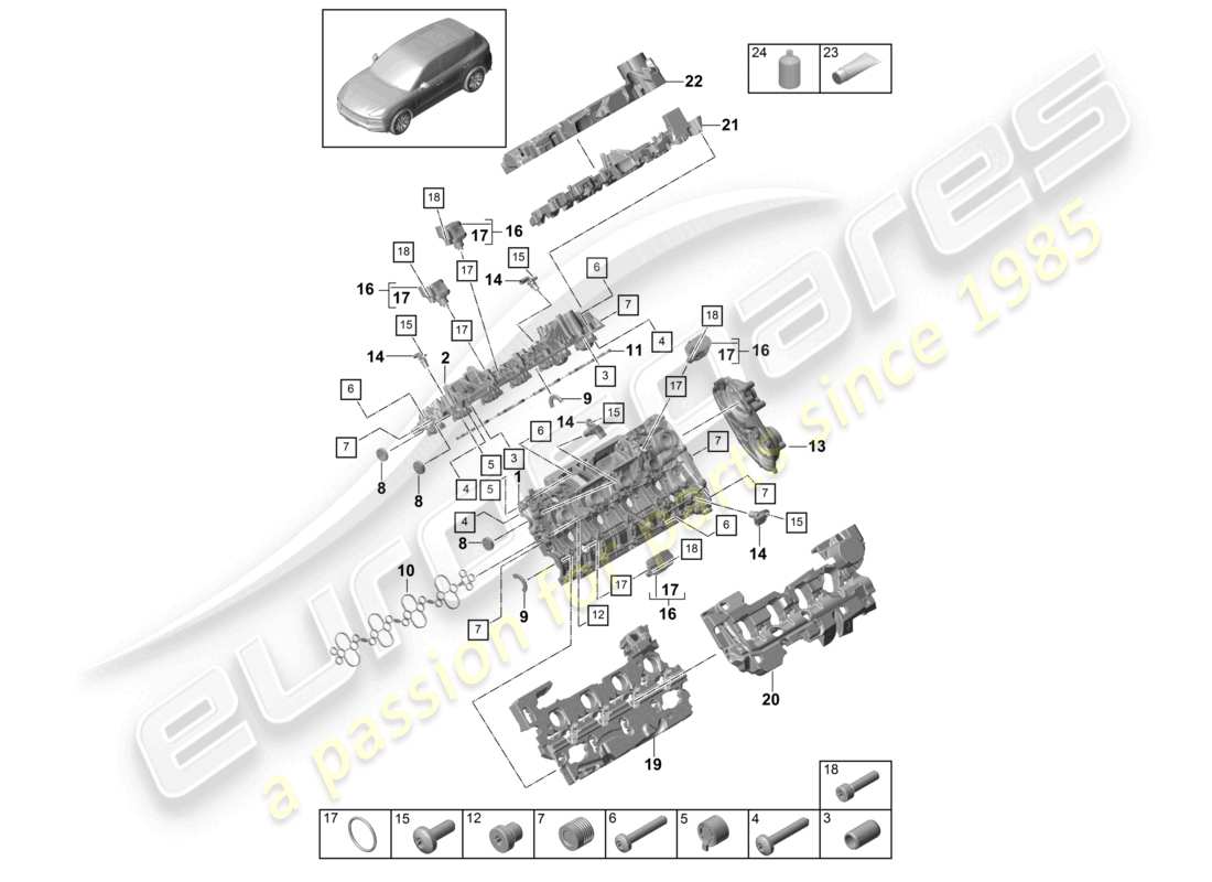 porsche 2024 (cayenne e3 9ya/9yb) diagrama de piezas de accesorios del amortiguador de sonido de la tapa de la culata