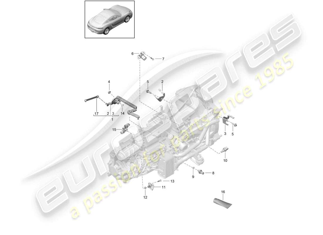 porsche 2021 (718 cayman) caja de cambios manual piezas individuales módulo sensor diagrama de piezas