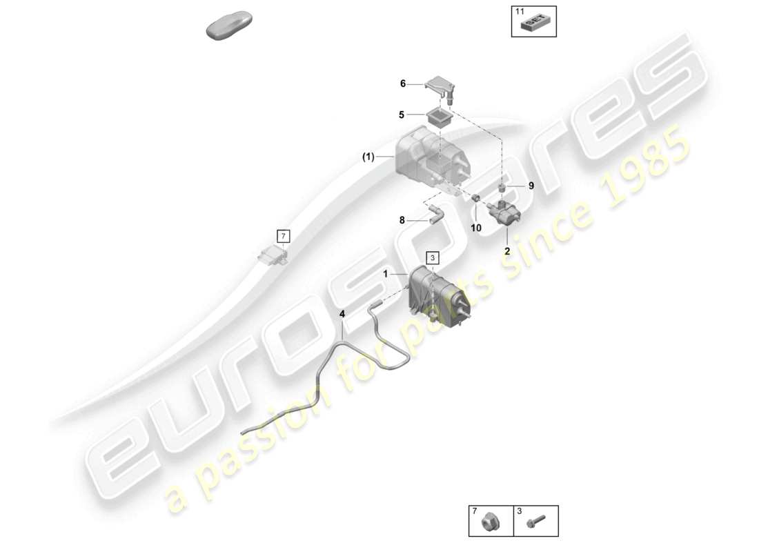 porsche 2021 (718 cayman gt4) diagrama de piezas del recipiente de carbón activado