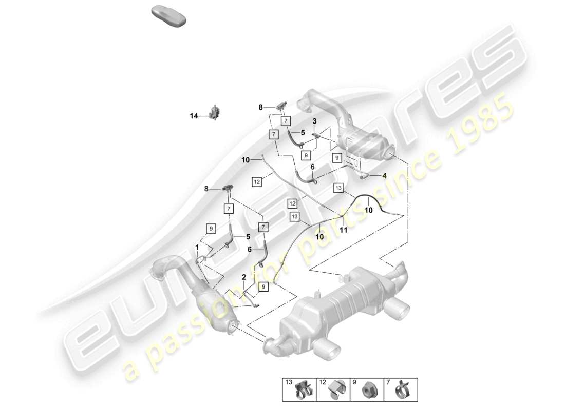 porsche 2021 (718 cayman gt4) filtro de partículas de gasolina unidad de control de la trampilla de escape sensor de diferencia de presión diagrama de piezas