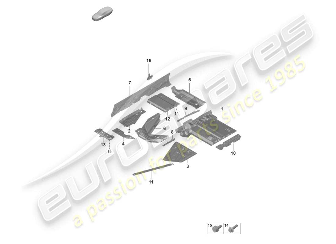 porsche 2023 (992-1 gt3/rs/st) túnel de placa inferior diagrama de piezas