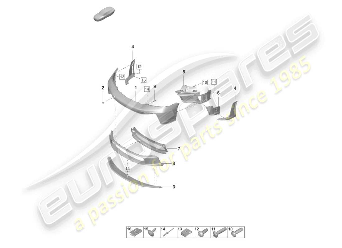 porsche 2023 (992-1 gt3/rs/st) parachoques delantero gt3 rs diagrama de piezas
