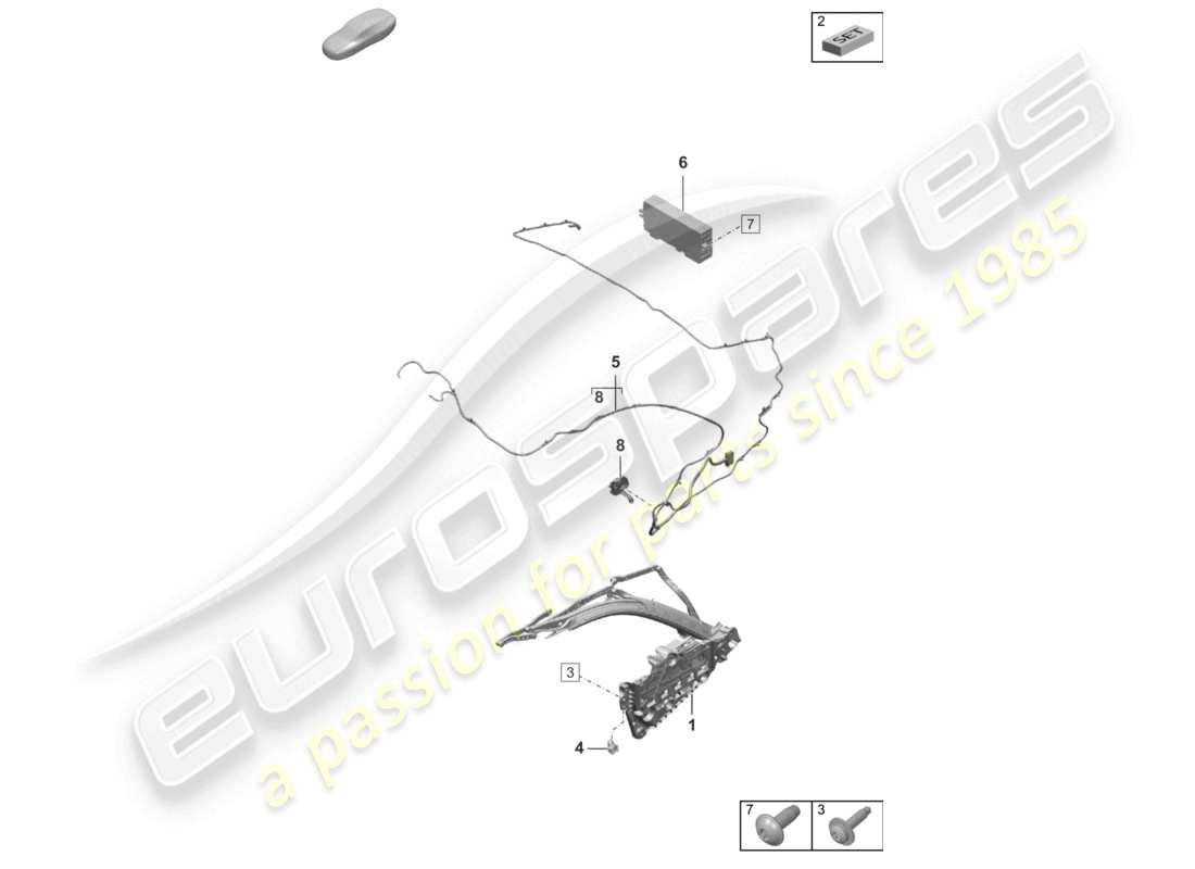 porsche 2026 (992-2 turbo / s) diagrama de piezas del lado del marco superior partes individuales y partes eléctricas