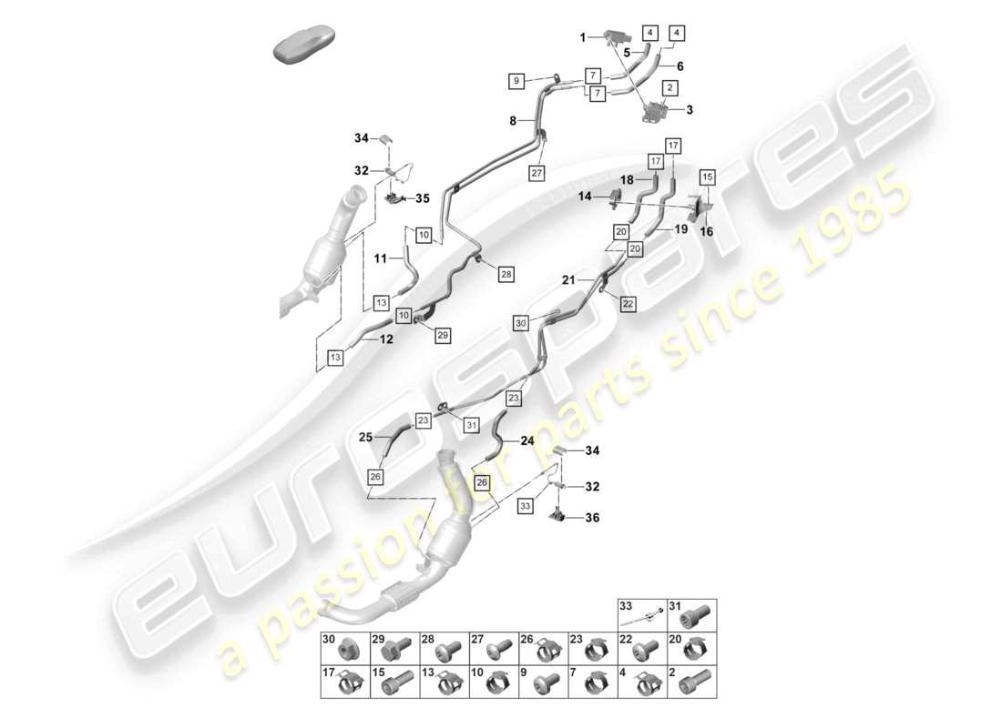 porsche 2026 (panamera 976) sistema de escape sistema de tratamiento de gases de escape sensores para vehículos con filtro de partículas de gasolina diagrama de piezas
