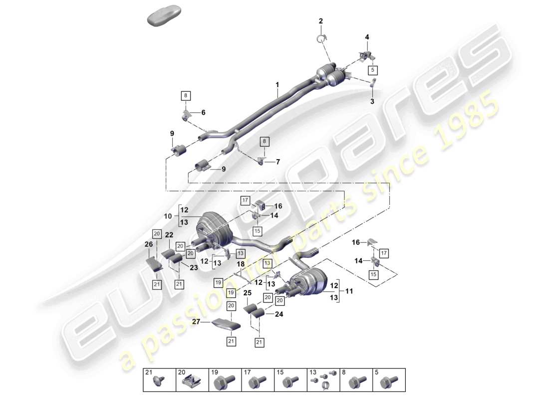 porsche 2026 (panamera 976) sistema de escape silenciador delantero silenciador trasero diagrama de piezas del tubo de escape