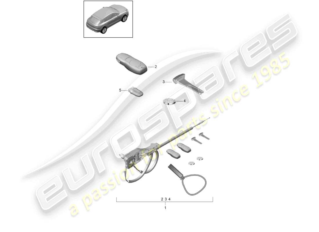 porsche 2021 (macan) 1 conjunto: cerraduras y diagrama de piezas del transmisor portátil