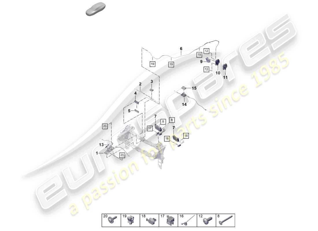 porsche 2025 (cayenne e3 pa) diagrama de piezas del mecanismo de bloqueo de la tapa
