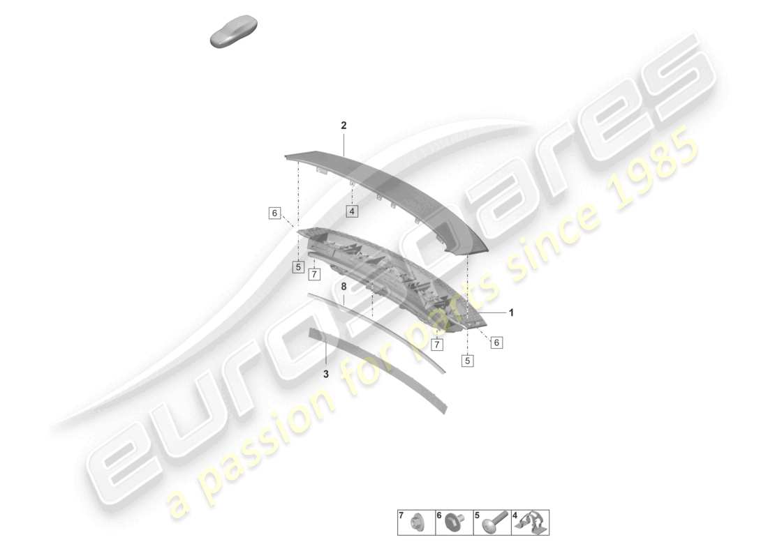 porsche 2022 (panamera 971-2) diagrama de piezas del spoiler trasero