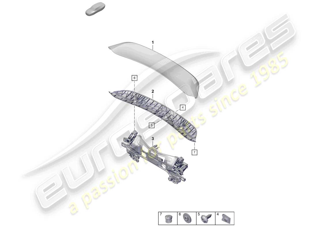 porsche 2021 (718 boxster spyder) diagrama de piezas del spoiler trasero