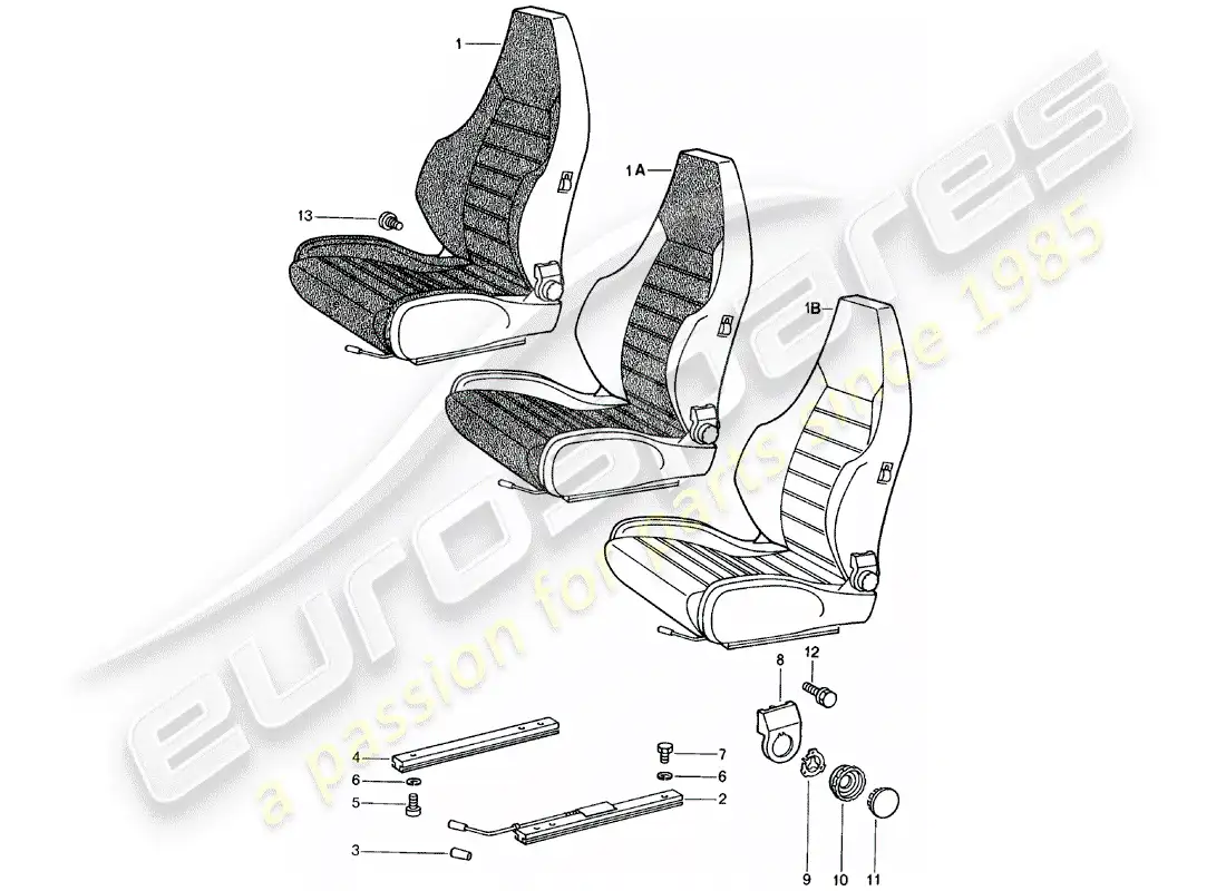 porsche 1982 (924) asiento deportivo - completo diagrama de piezas