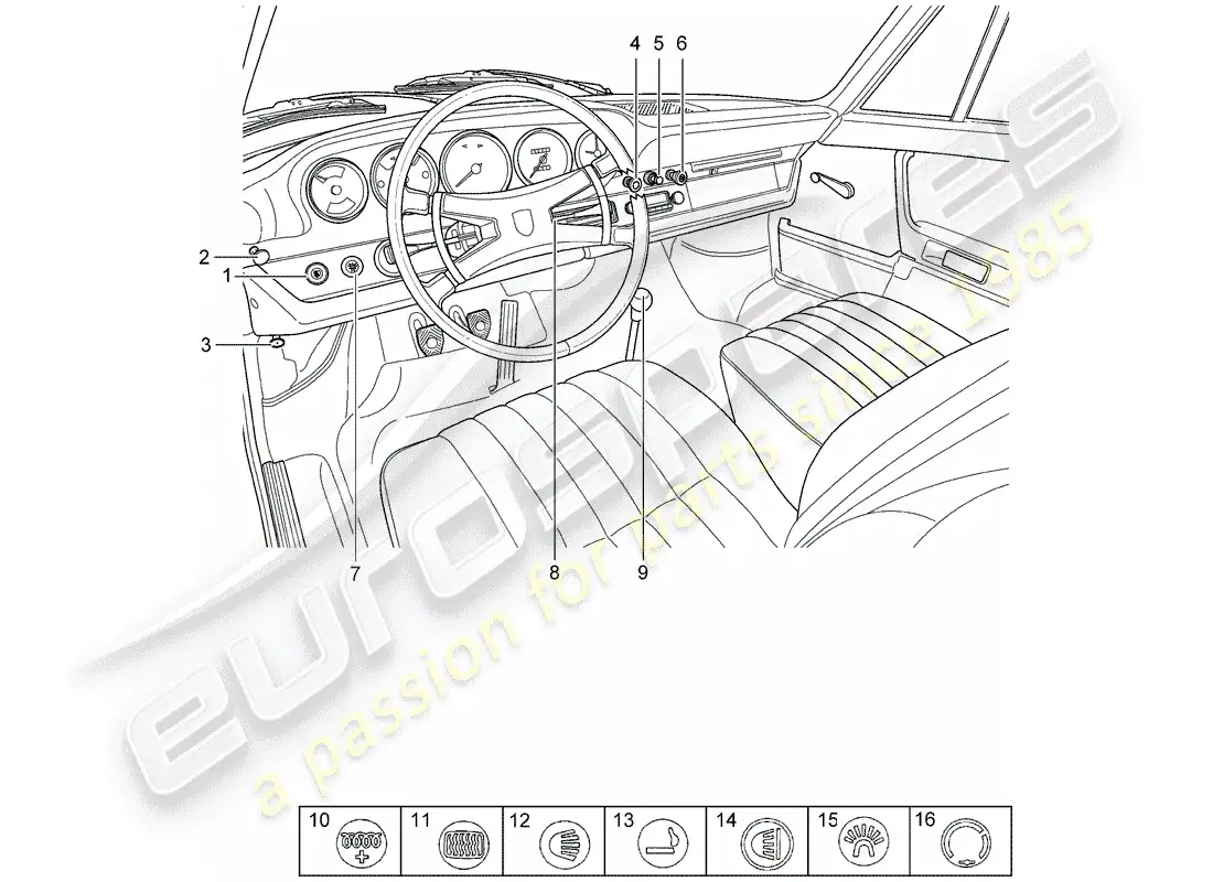 porsche 1972 (911) botón - switch - d - mj 1968>> diagrama de piezas