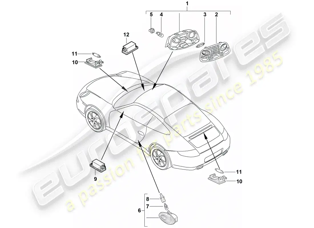 porsche 2011 (997-2) luces interiores diagrama de piezas