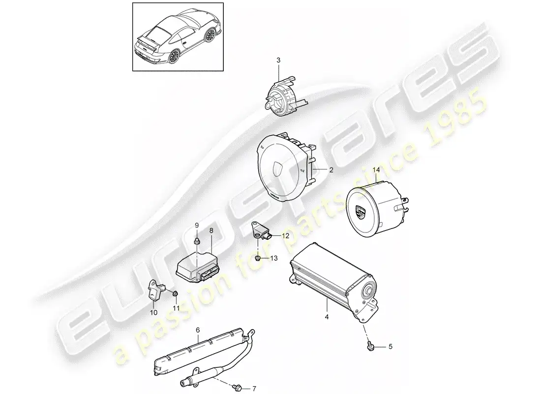 porsche 2008 (997-1 gt3) bolsa de aire diagrama de piezas
