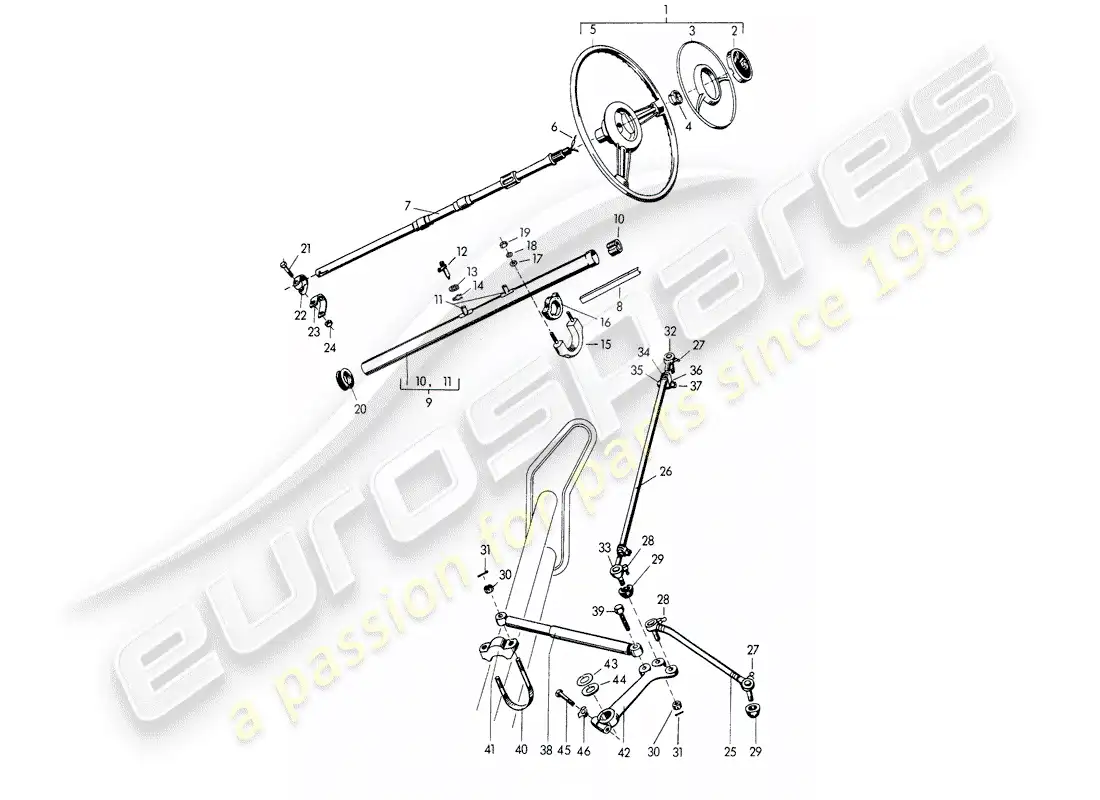 porsche 1959 (356/356a) volante - eje de dirección intermedio - varilla de dirección - y - palanca oscilante diagrama de piezas