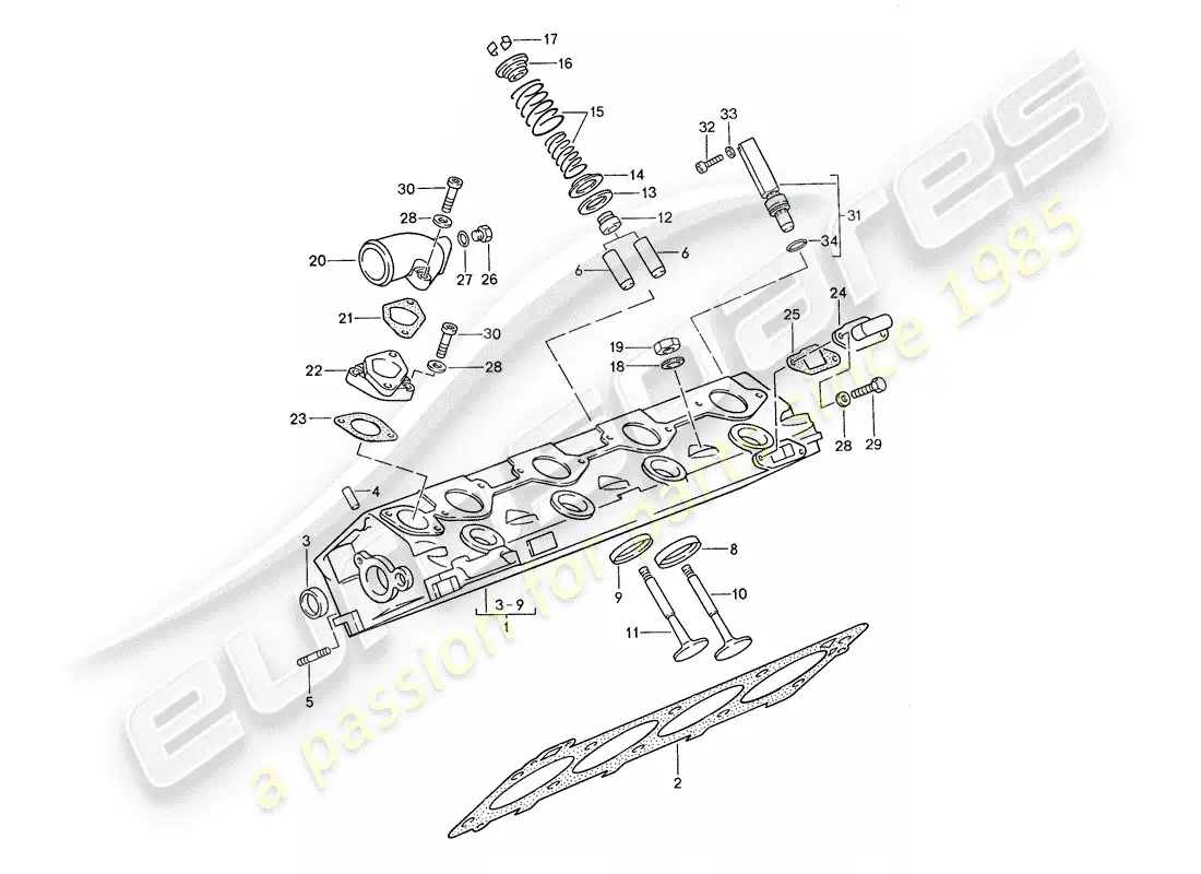 porsche 1990 (944) culata del cilindro - válvulas diagrama de piezas