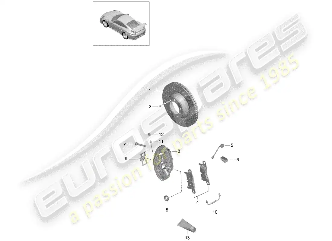 porsche 2014 (991-1 turbo) frenos de disco diagrama de piezas