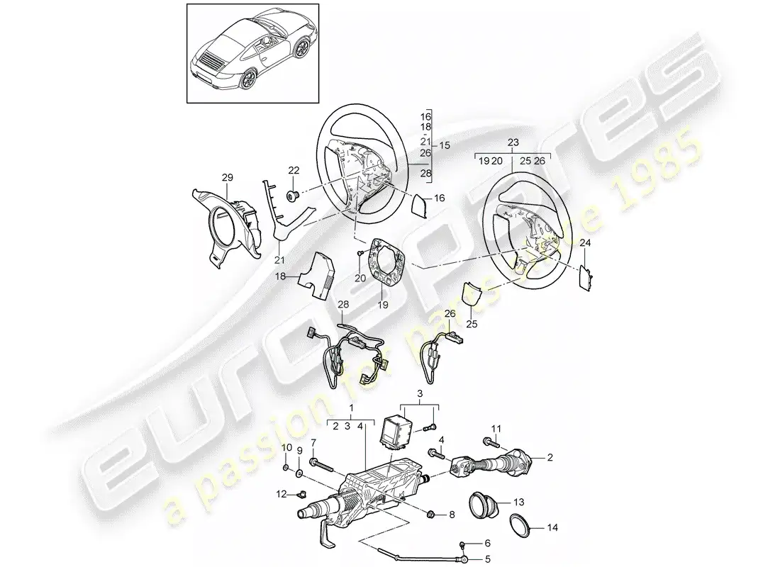 porsche 2011 (997-2) tubo protector de dirección diagrama de piezas