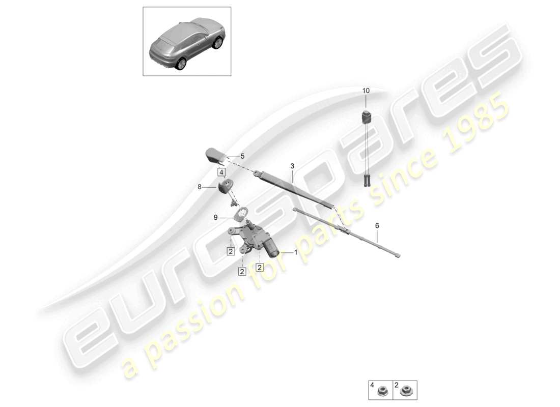 porsche 2021 (macan) limpiaparabrisas trasero diagrama de piezas