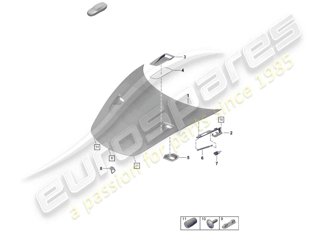 porsche 2022 (718 boxster spyder) diagrama de piezas de la cubierta frontal