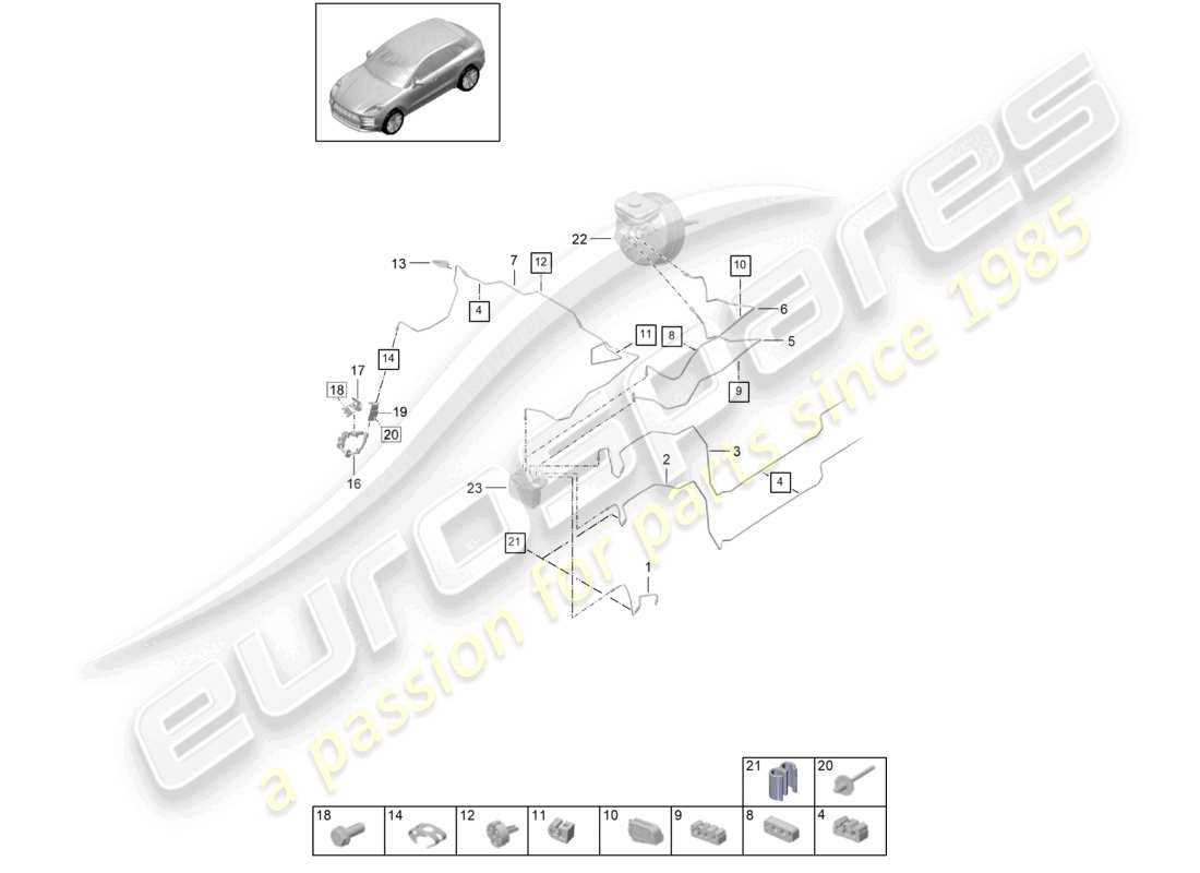 porsche 2021 (macan) diagrama de piezas de la línea de freno delantera