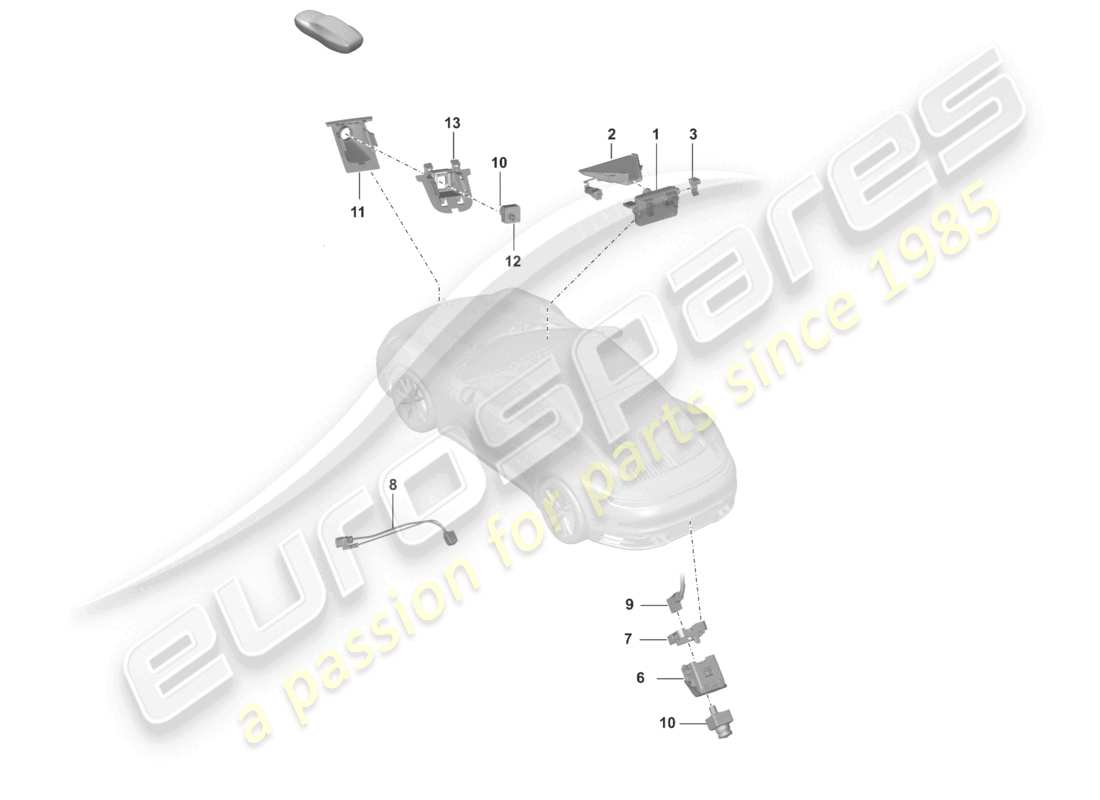 porsche 2022 (992-1) cámara frontal para programas de asistencia al conductor cámara de marcha atrás diagrama de piezas de vista superior real