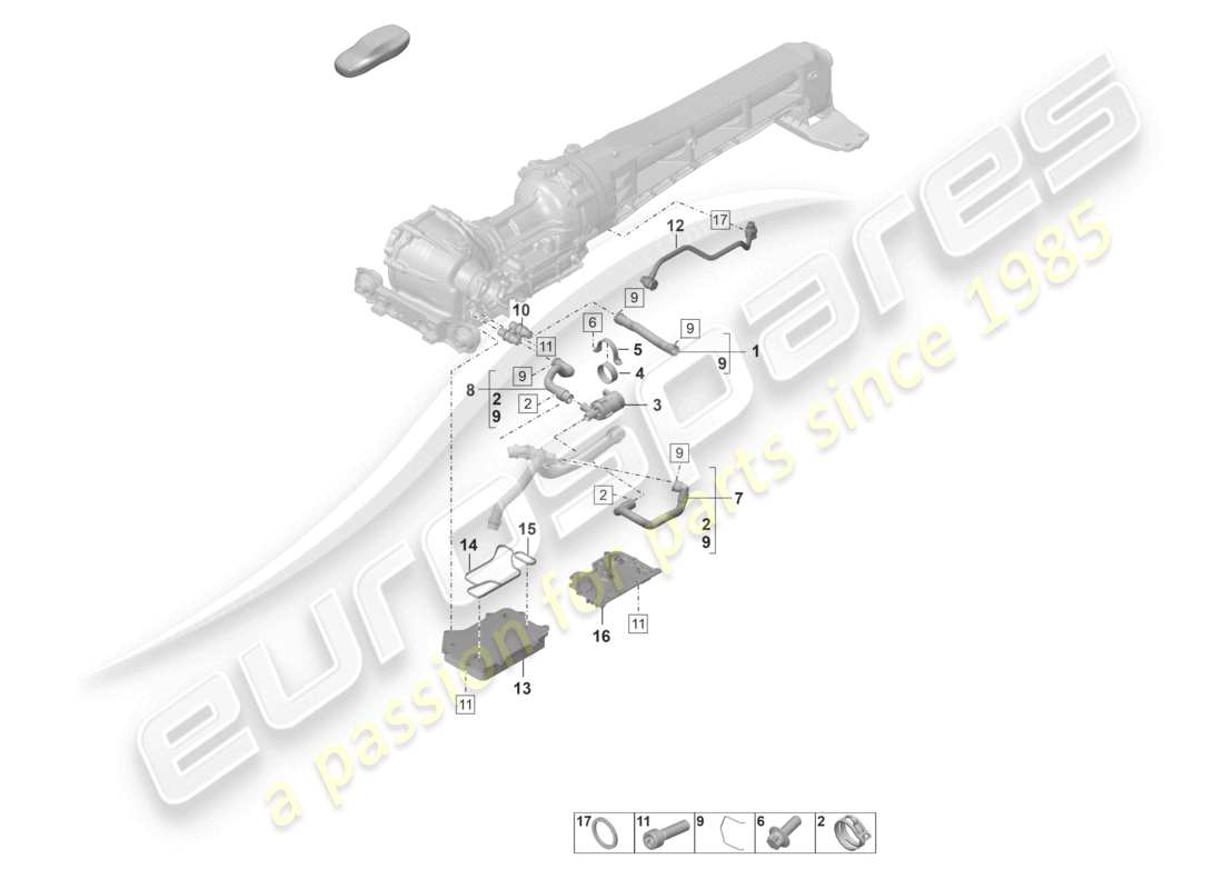 porsche 2023 (992-1 turbo / s) diagrama de piezas del sistema de refrigeración del aceite para engranajes del diferencial del eje delantero