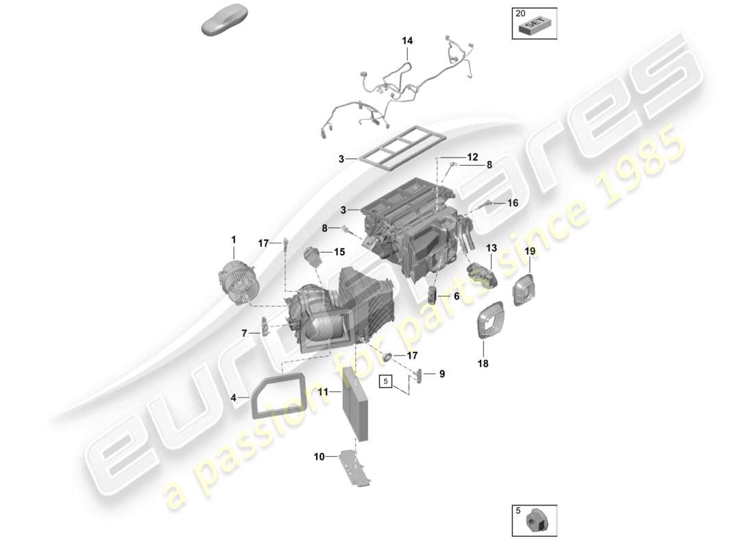 porsche 2021 (718 cayman gt4) diagrama de piezas del dispositivo de servicio de aire acondicionado y sus partes individuales