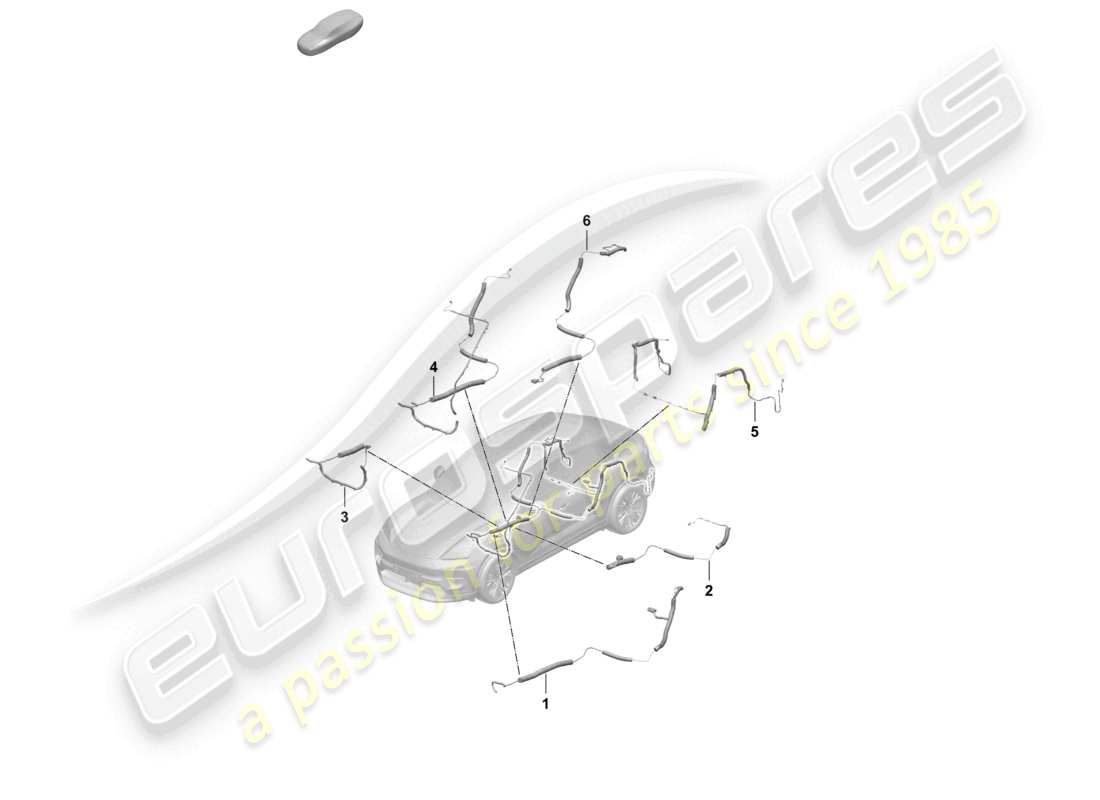 porsche 2025 (macan-e) sección parcial del arnés de cableado trasero diagrama de piezas