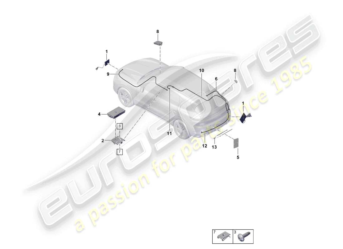 porsche 2025 (cayenne e3 pa) antena trasera sistema multimedia antena telefónica diagrama de piezas