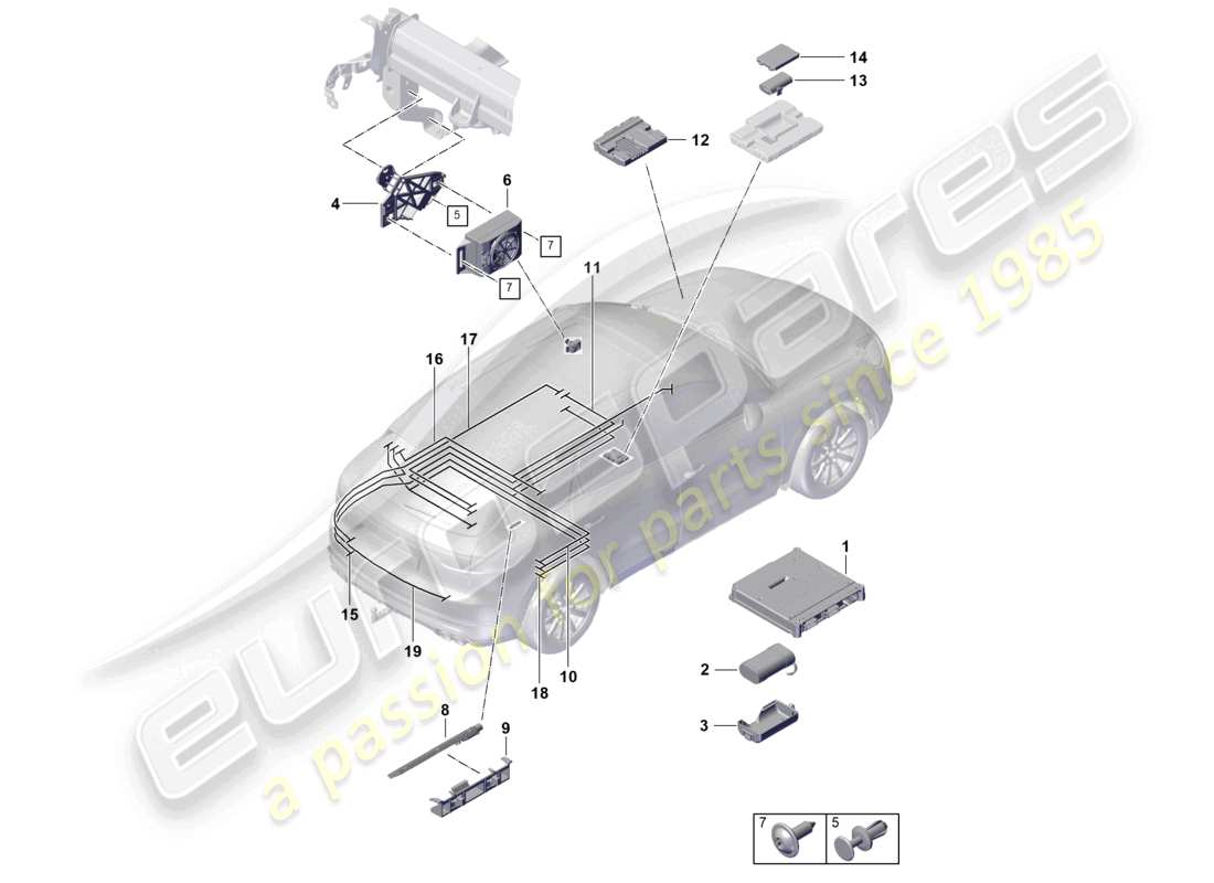 porsche 2023 (cayenne e3 pa) para modelos con teléfono y llamada de emergencia diagrama de piezas
